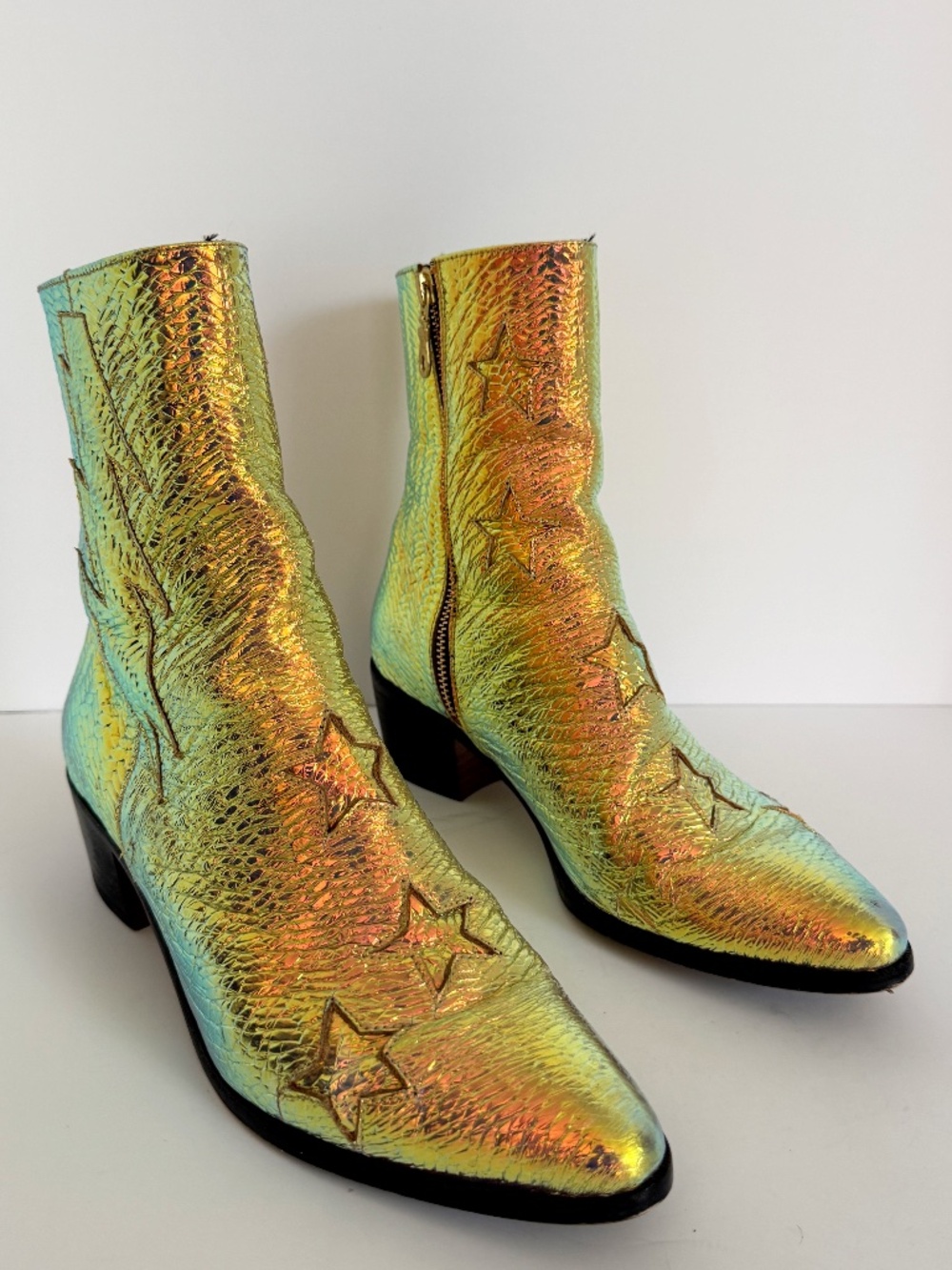 Modern Vice Acid Gold Disco Star Leather Ankle Boots size 8.5